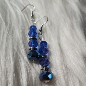 Vibrant Blue and Silver Drop Earrings with Faceted Beads